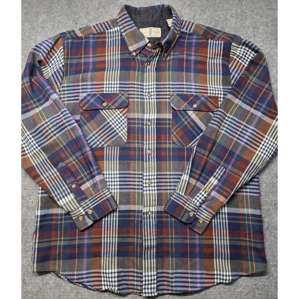 River Trader Vintage Flannel Shirt Mens XL Multicolor Plaid Button Long Sleeve